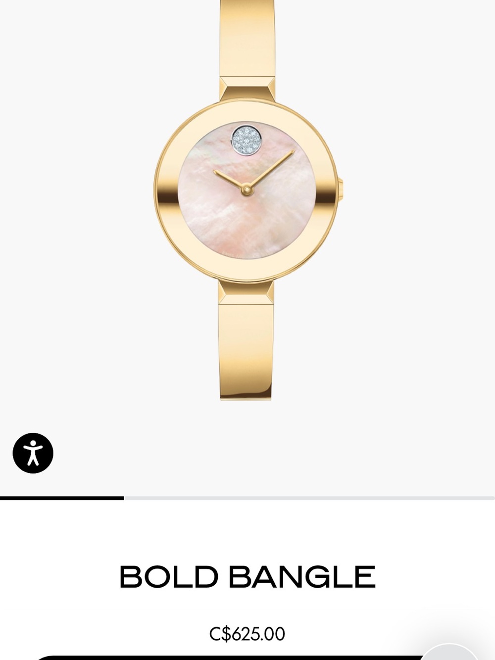 Movado Bold Bangle Gold Watch with Pink Mother-of-Pearl Dial